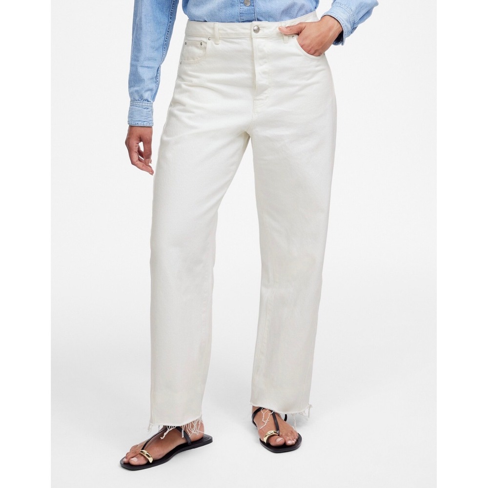 Madewell Curvy Pieced Barrel-Leg Jeans 31 White Minimalist 100% Cotton
